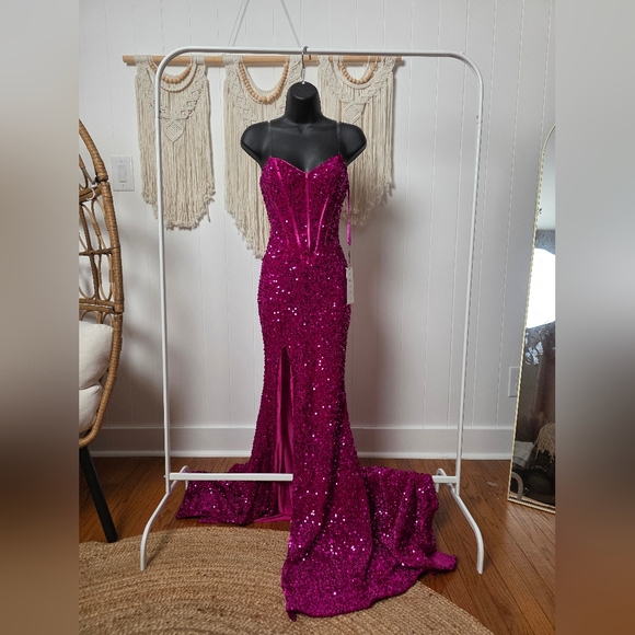 Velvi Dresses & Skirts - Velvi Dover Corset Gown V118 Fuchsia Sequin Prom Dress Size 0 NWT